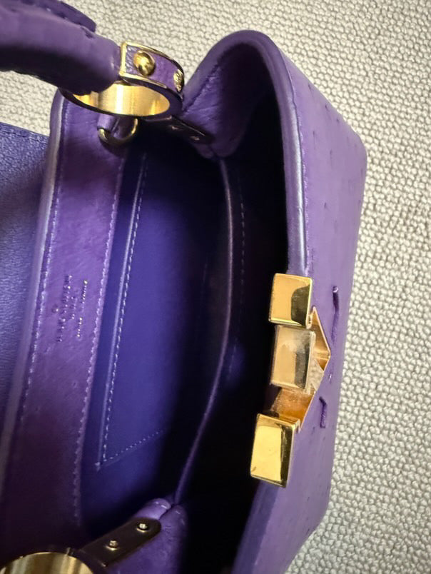 LOUIS VUITTON LV Mini Capucines LGHW Amethyst Ostrich Leather with detachable strap