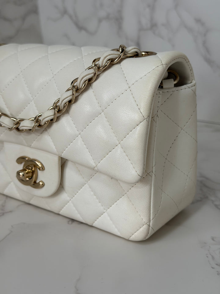 CHANEL series 23 2016 White Lambskin LGHW Mini Rectangular Flap Bag