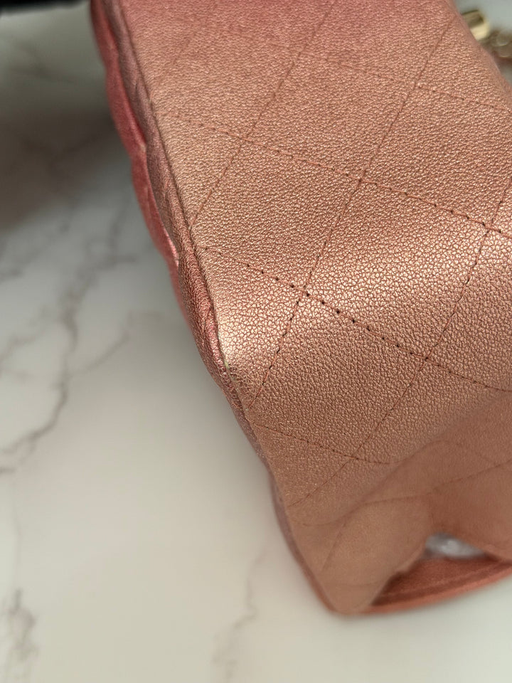 CHANEL 21S Ombré Rose Gold Metallic Copper Lambskin LGHW Mini Rectangular Flap Bag 2021