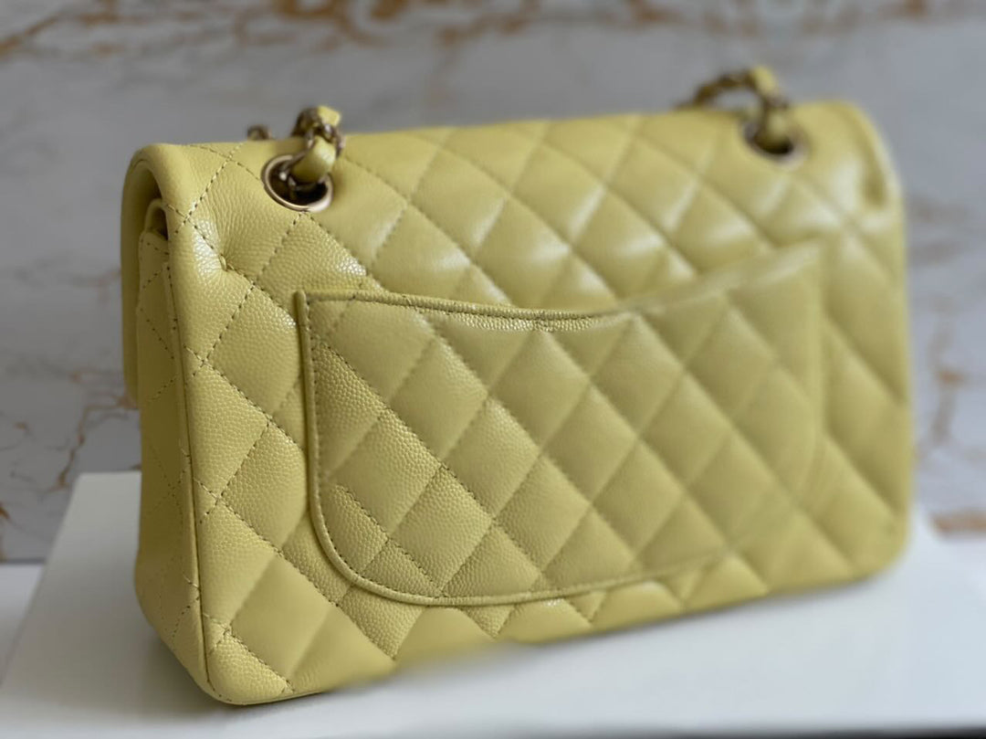 Chanel 20S 2020 Spring/Summer Collection Yellow Caviar LGHW Small Timeless Classic Double Flap Bag