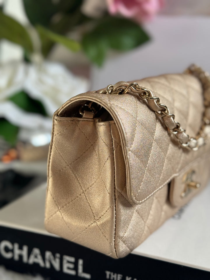 Chanel 21P series 31 Iridescent Gold Lambskin LGHW Mini Rectangular Flap Bag