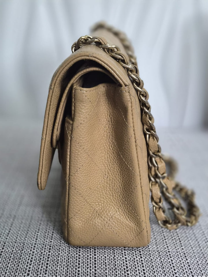 CHANEL Series 9 Vintage Dark Beige Caviar 24K GHW Medium Timeless Classic Double Flap Bag