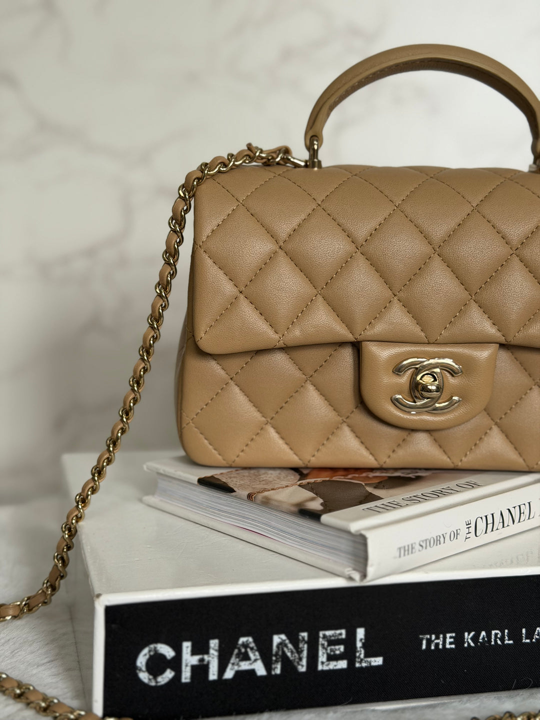 CHANEL Dark Beige Lambskin LGHW Mini Rectangular Flap Bag with Top Handle 2023