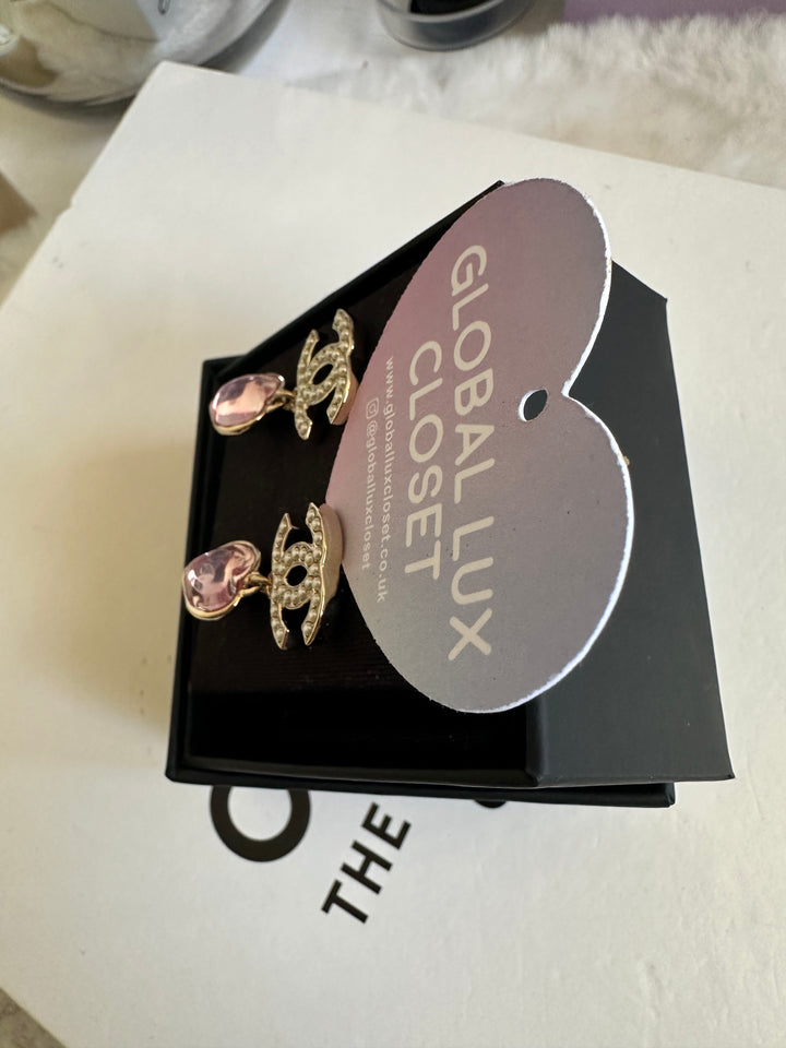 Chanel 22B Heart Gold Tone Earrings