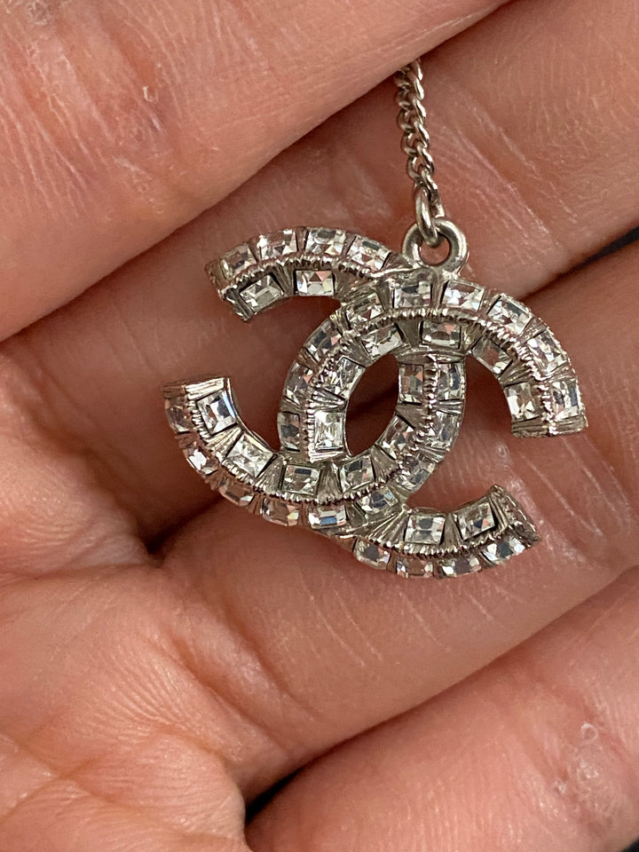 Chanel Crystal Earrings Silver Hardware