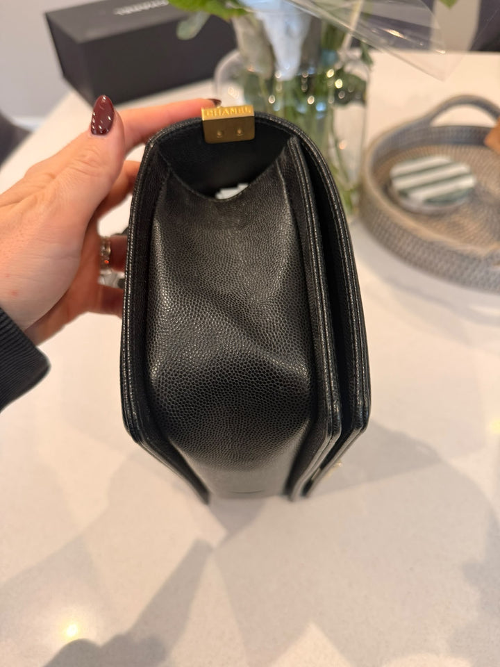 CHANEL series 29 2019 Black Caviar aged GHW Le Boy Flap Bag size Old Medium 25 cms
