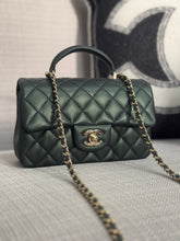 Load image into Gallery viewer, Chanel Iridescent Dark Green Lambskin Mini Rectangular Flap Bag with Top Handle and Champagne GHW
