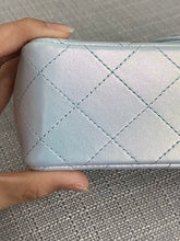 Load image into Gallery viewer, Chanel 21K collection 2021 Iridescent Light Blue Calf skin SHW Mini Rectangular Flap Bag
