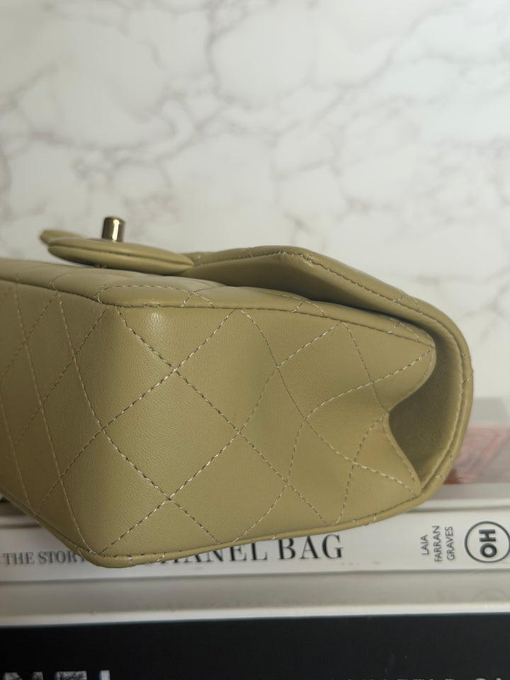 CHANEL 23A Pistachio Green Lambskin LGHW Mini Rectangular Flap Bag with Top Handle 2023