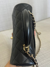 Load image into Gallery viewer, Chanel Black Lambskin Mini Rectangular Flap Bag with Top Handle and Champagne GHW
