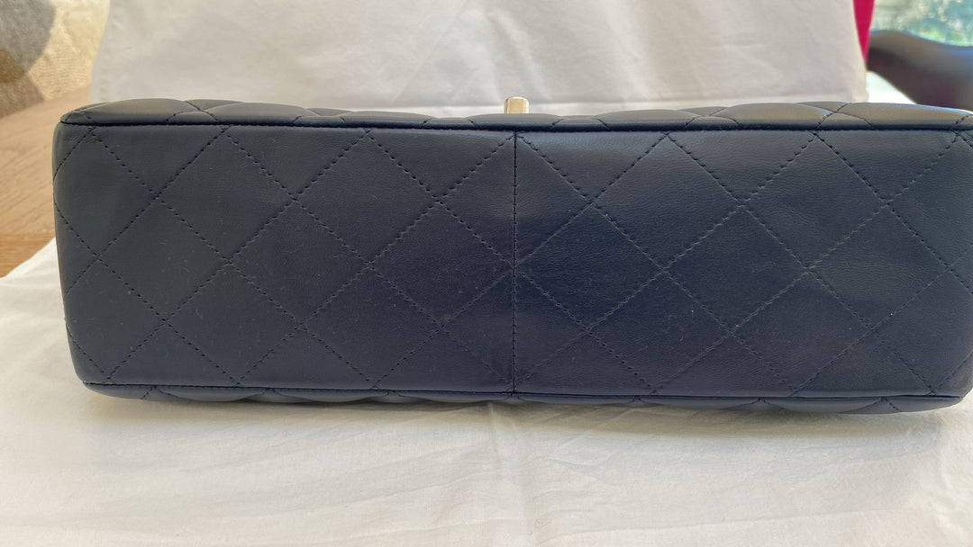 CHANEL Series 13 Navy Lambskin SHW Single Flap Jumbo Classic Bag