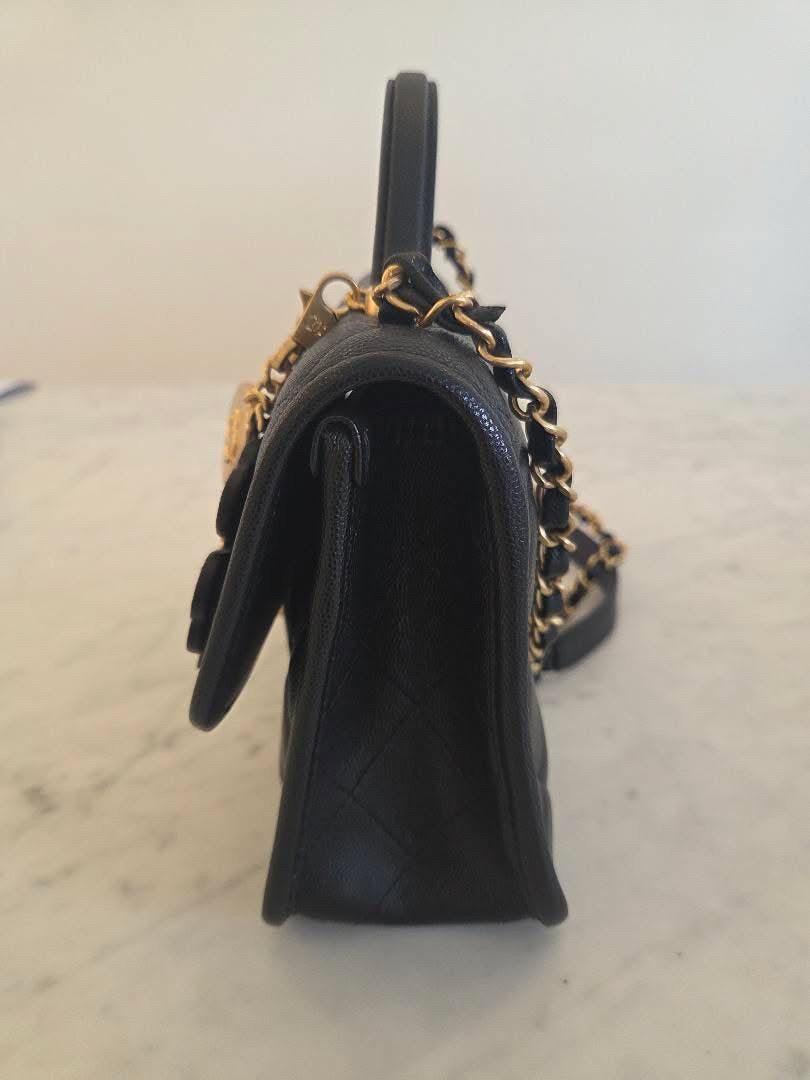 CHANEL 25B 2025 Top Handle Black Caviar Aged GHW with Charm