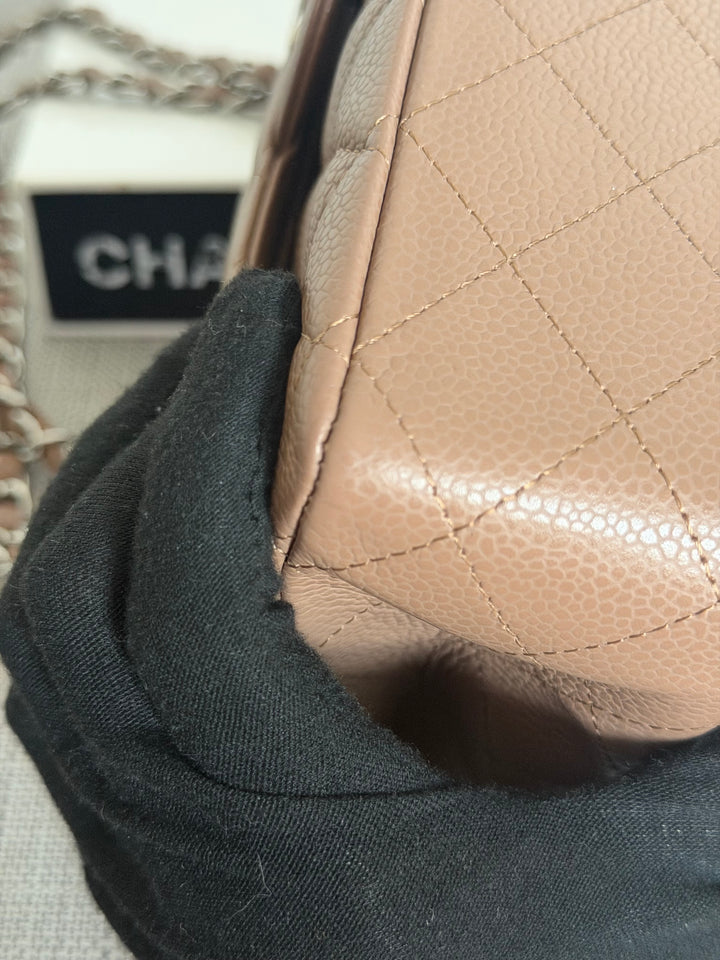 CHANEL series 13 Dark Beige Taupe Caviar SHW Medium ML Classic Double Flap Bag 2011