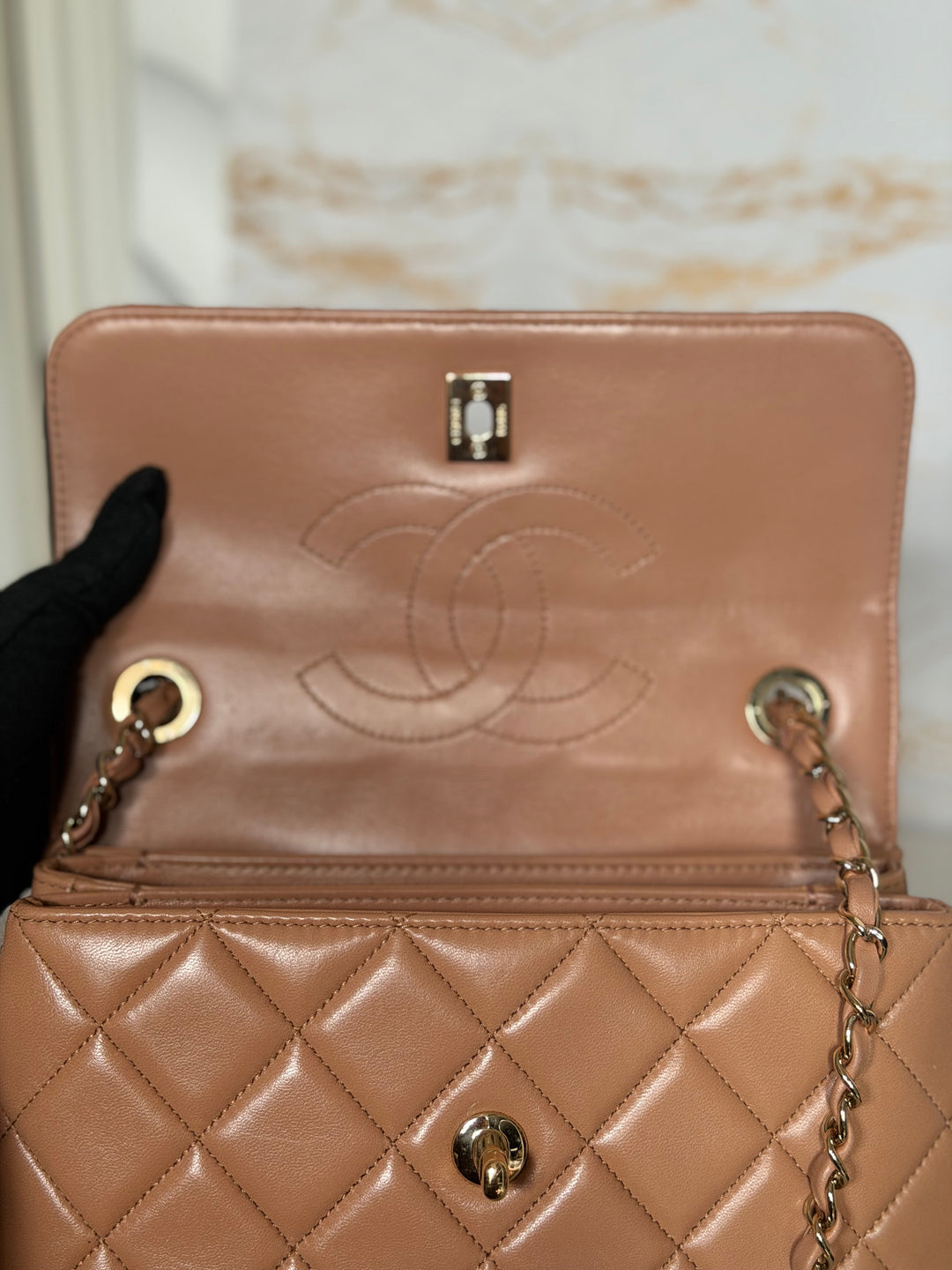 CHANEL series 23 Caramel Dark Beige Lambskin Trendy CC Flap Bag size SMALL with LGHW and detachable strap