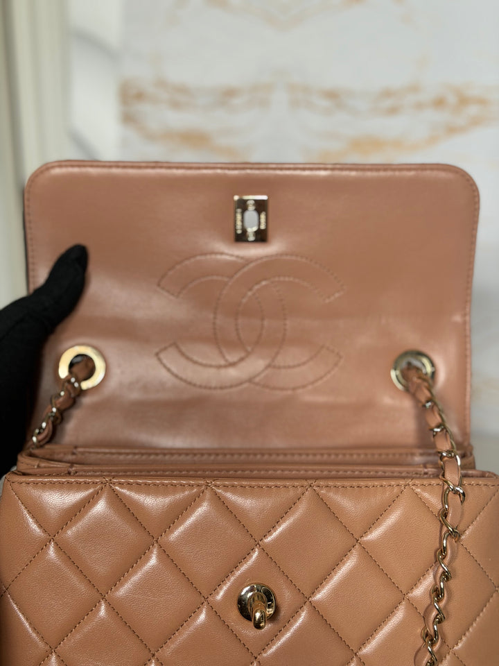 CHANEL series 23 Caramel Dark Beige Lambskin Trendy CC Flap Bag size SMALL with LGHW and detachable strap