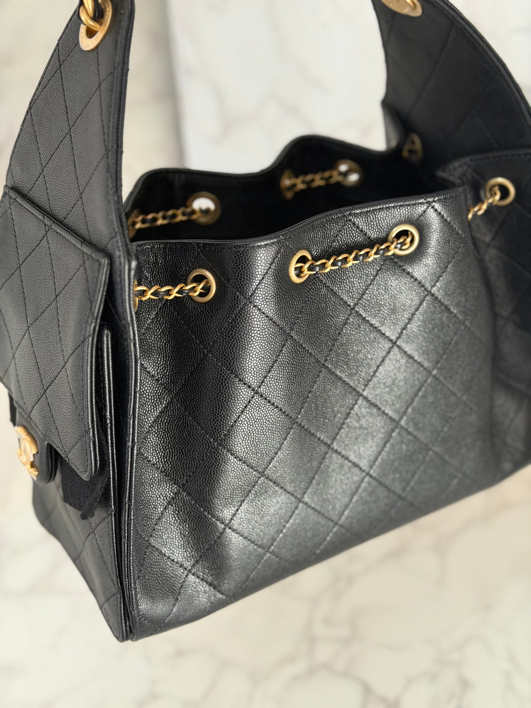 CHANEL 25 2025 size SMALL in Black Caviar Aged GHW Hobo Bag