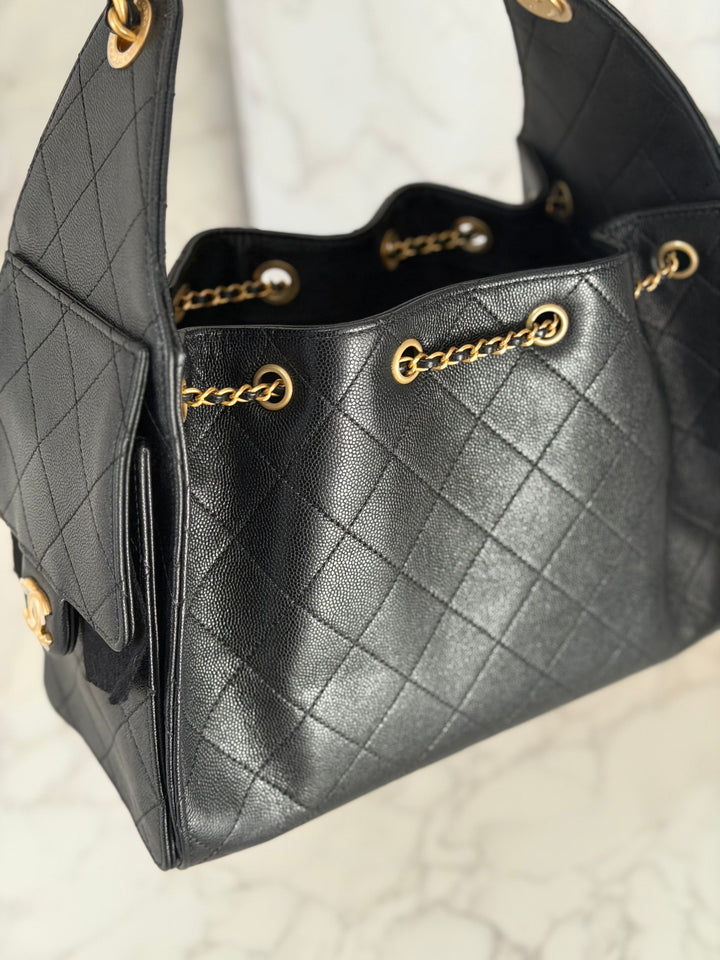 CHANEL 25 2025 size SMALL in Black Caviar Aged GHW Hobo Bag
