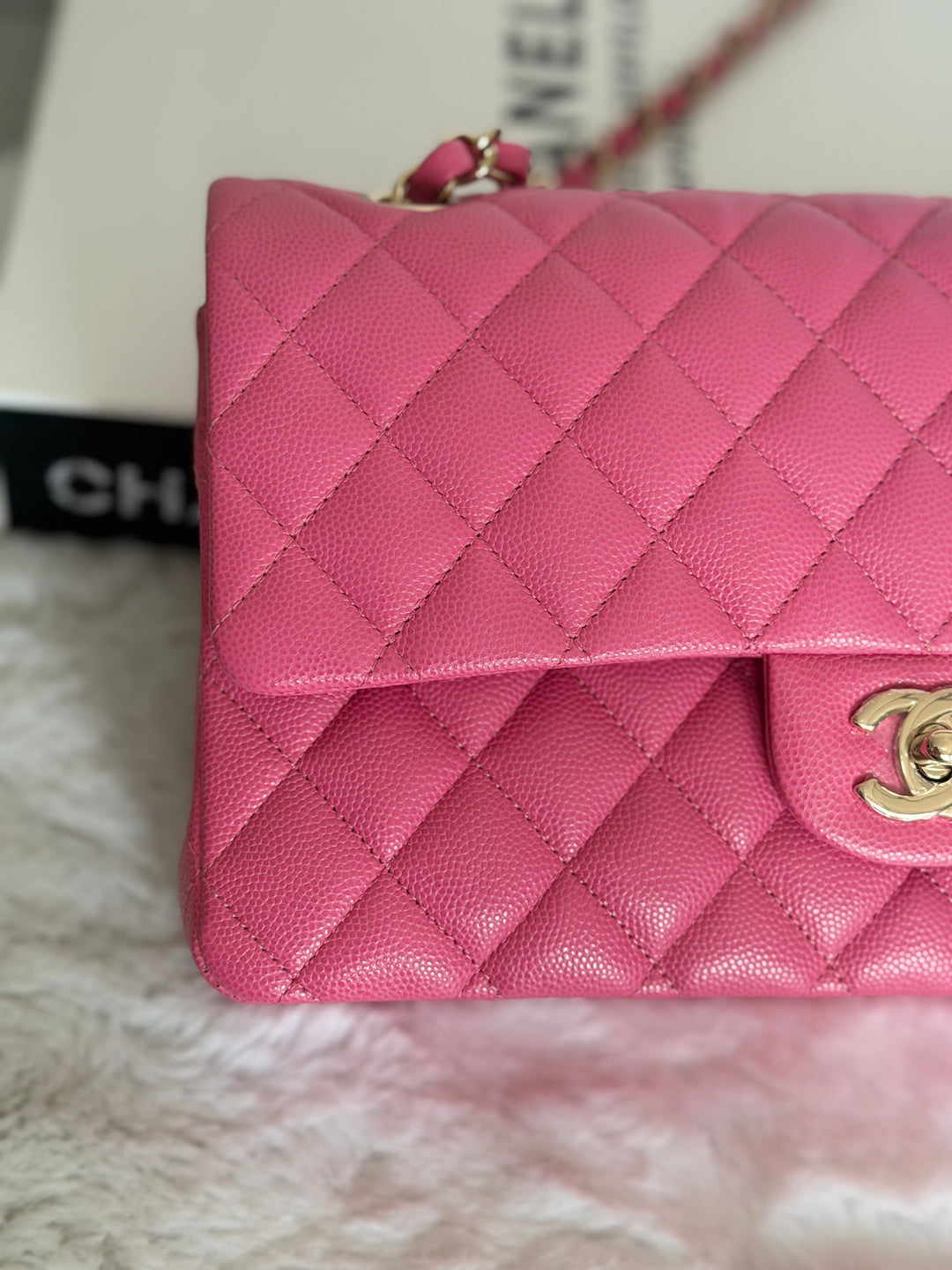 CHANEL series 27 19C Barbie Pink Caviar LGHW 11.12 Medium M/L Timeless Classic Double Flap Bag