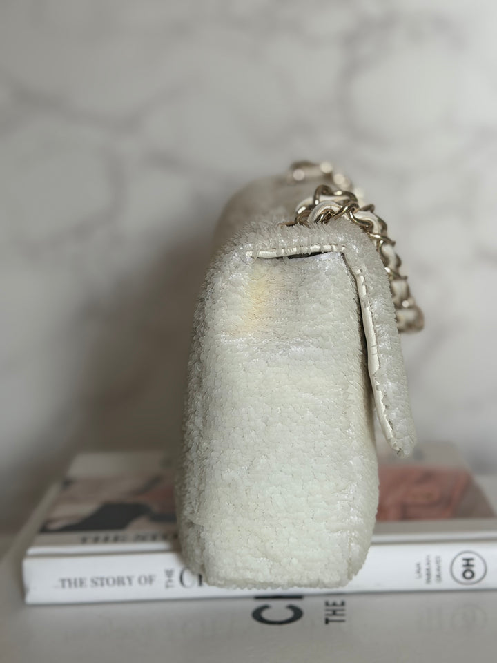 CHANEL series 28 19B White Sequin SMALL Flap Bag LGHW 2019