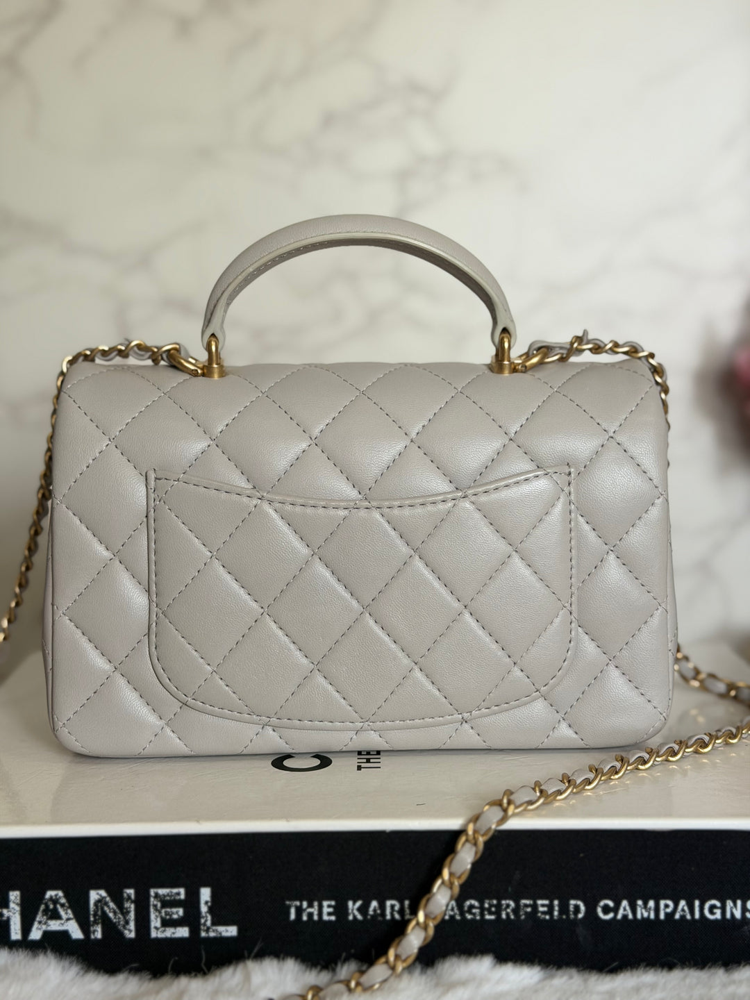 CHANEL 21A Grey Lambskin Aged GHW Top Handle Mini Rectangular Flap Bag 2021