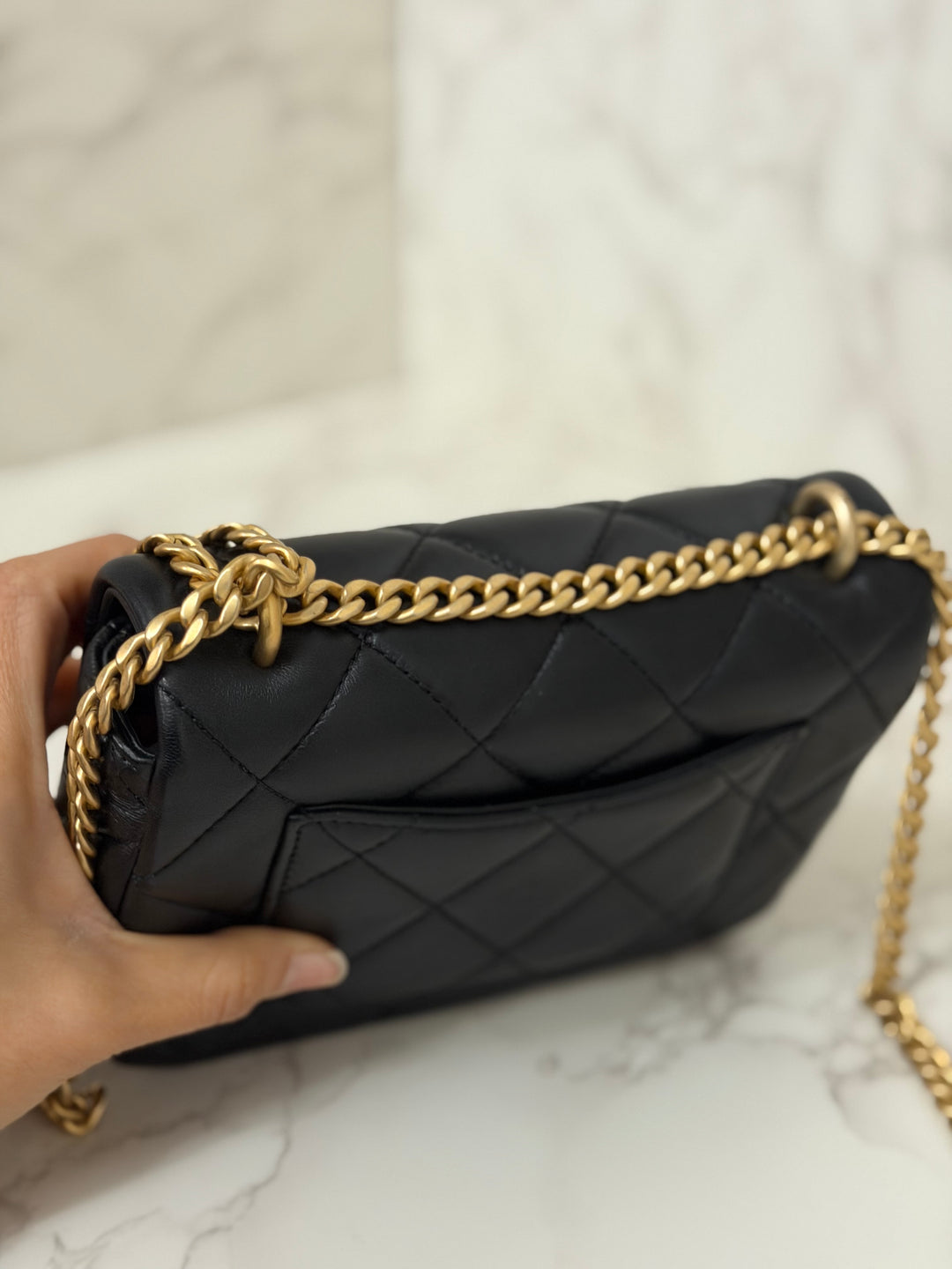 CHANEL Resin CC Black Lambskin Aged GHW Seasonal Flap Bag 2023