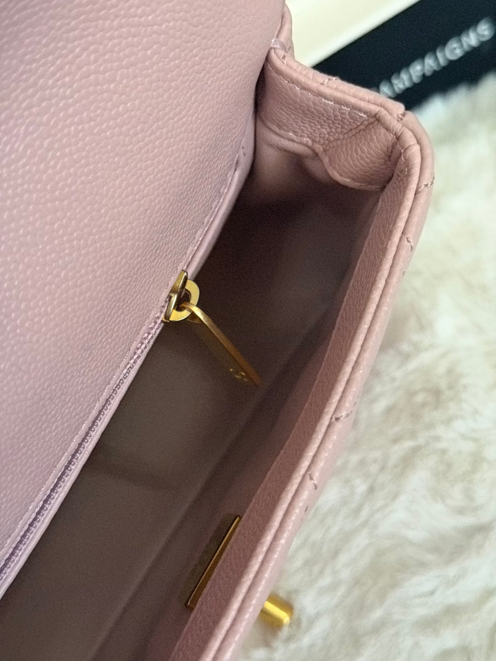 CHANEL 24P Muted Mauve Pink Caviar Heart Adjustable Chain Flap Bag with aged GHW 2024