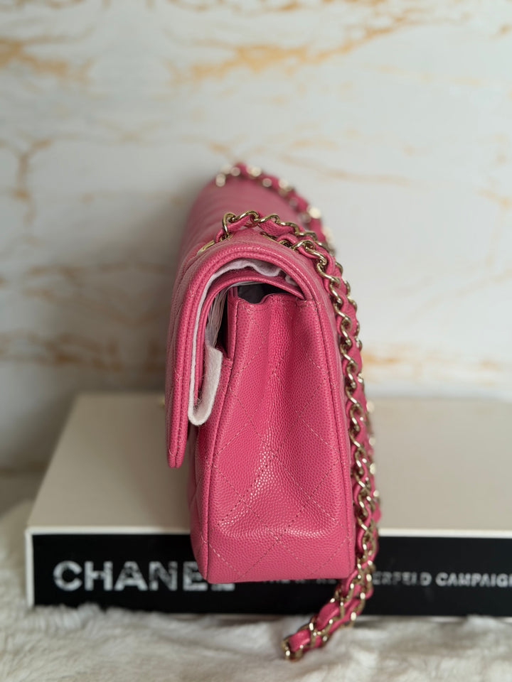 CHANEL series 27 19C Barbie Pink Caviar LGHW 11.12 Medium M/L Timeless Classic Double Flap Bag
