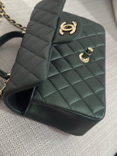 Load image into Gallery viewer, Chanel Iridescent Dark Green Lambskin Mini Rectangular Flap Bag with Top Handle and Champagne GHW
