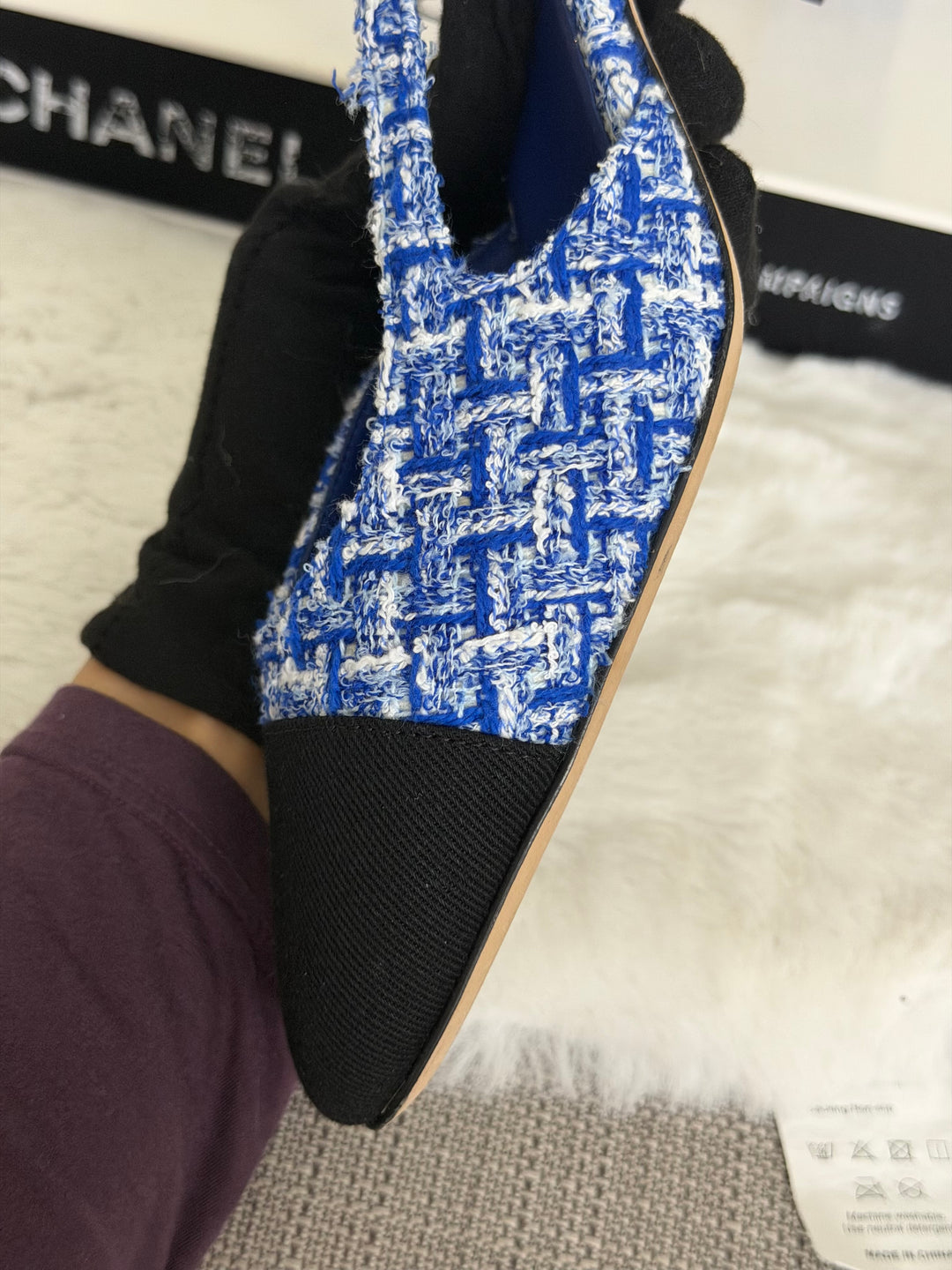 CHANEL 23P Cobalt Blue SHW Tweed Slingback shoes with kitten heels