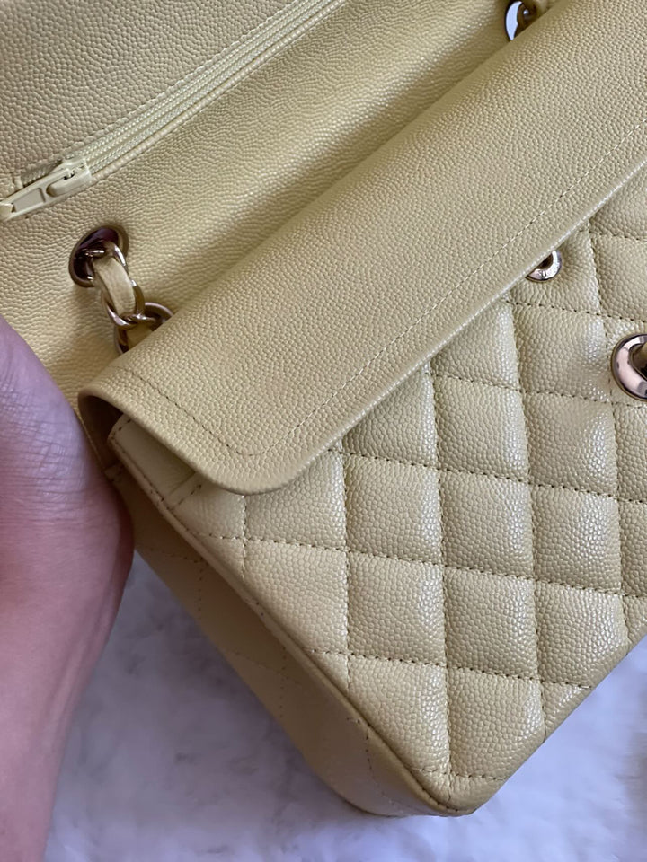 Chanel 20S 2020 Spring/Summer Collection Yellow Caviar LGHW Small Timeless Classic Double Flap Bag