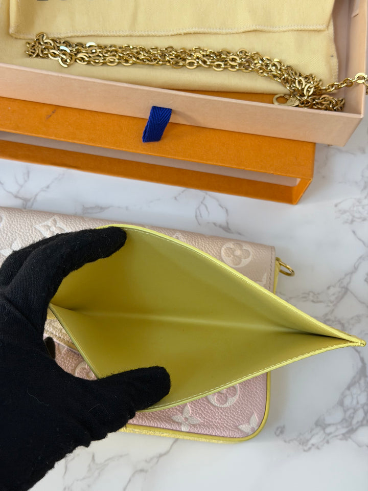 LOUIS VUITTON LV Pochette Felicie 2022 Pink/Beige/Yellow Emprinte Leather