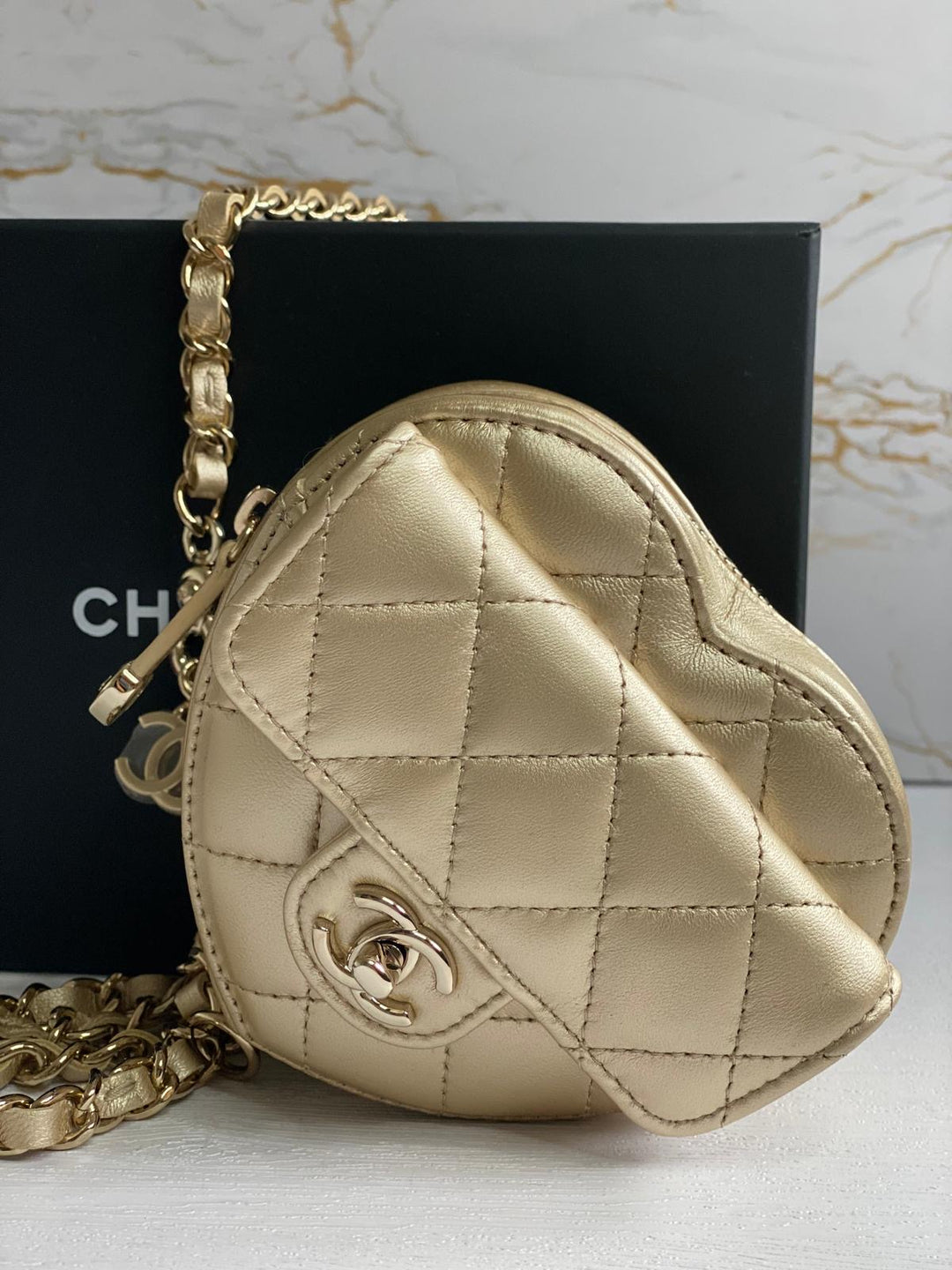 Chanel 22S 2022 Gold Lambskin LGHW Heart Belt bag