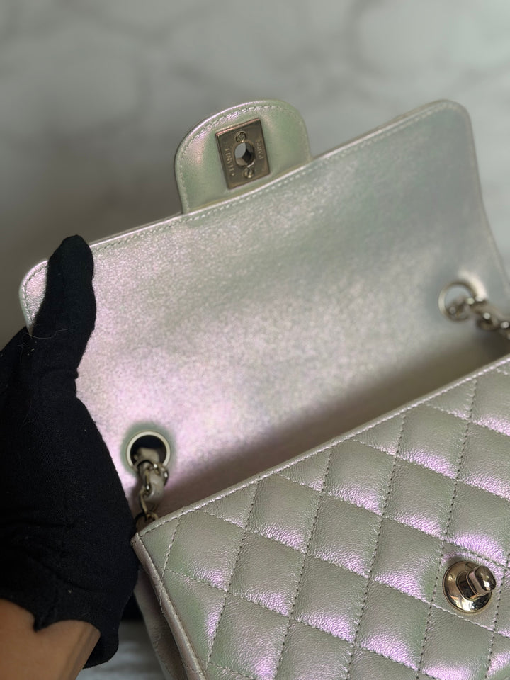 CHANEL 20B Iridescent Ivory Calf skin LGHW Mini Rectangular Flap Bag 2020