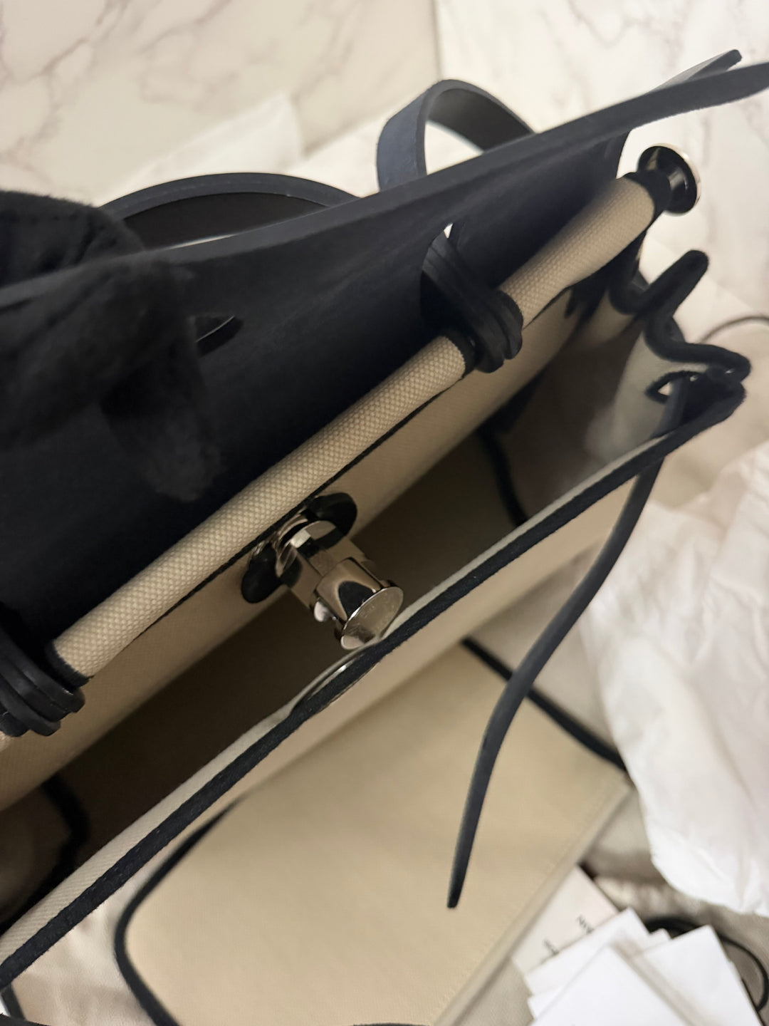 Hermes Herbag Zip 31 Bag in Noir/Beton Palladium Hardware