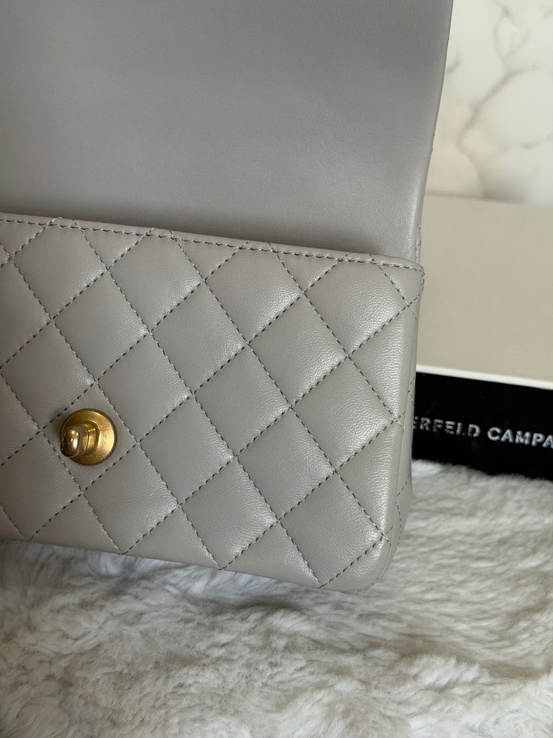 CHANEL 21A Grey Lambskin Aged GHW Top Handle Mini Rectangular Flap Bag 2021