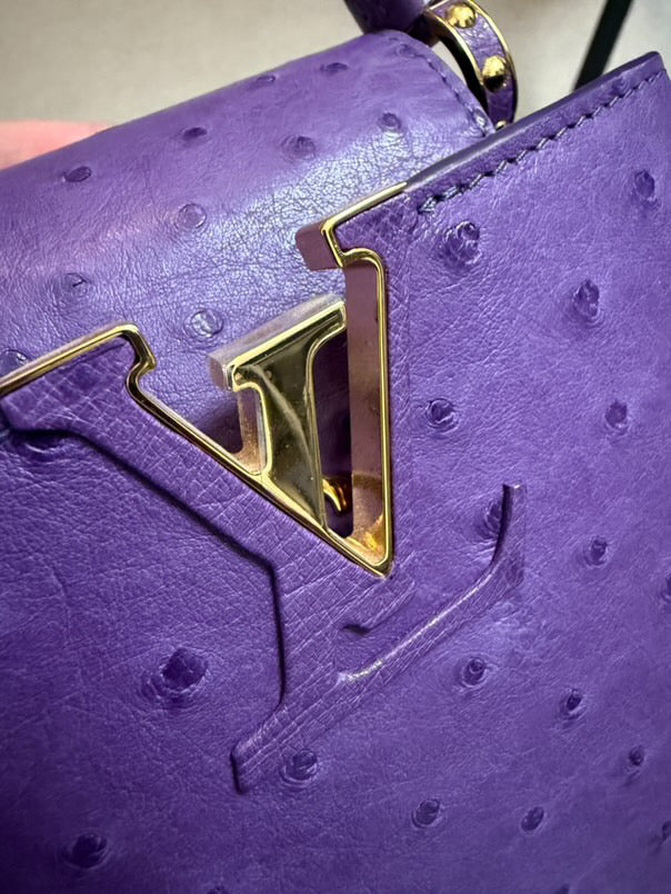 LOUIS VUITTON LV Mini Capucines LGHW Amethyst Ostrich Leather with detachable strap