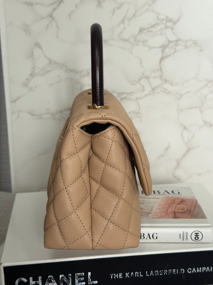 CHANEL series 29 Beige Caviar Aged GHW Deep burgundy Lizard Handle Coco Handle size Small 2019/2020