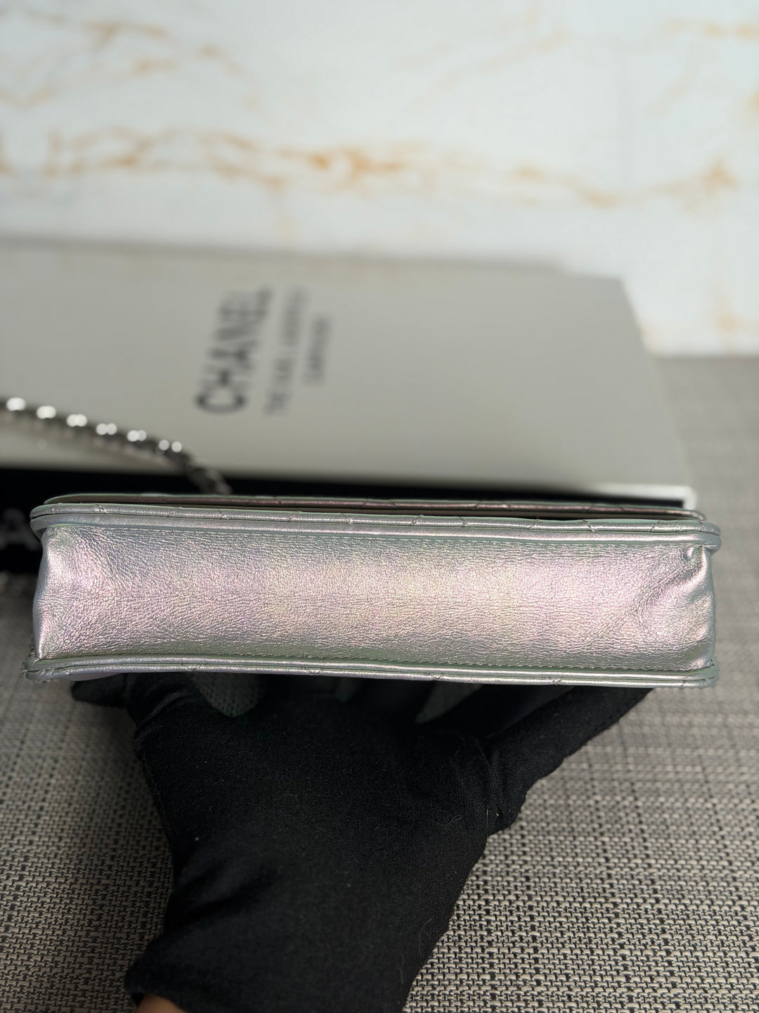 CHANEL Silver Lambskin SHW Classic Wallet on Chain (WOC) 2022