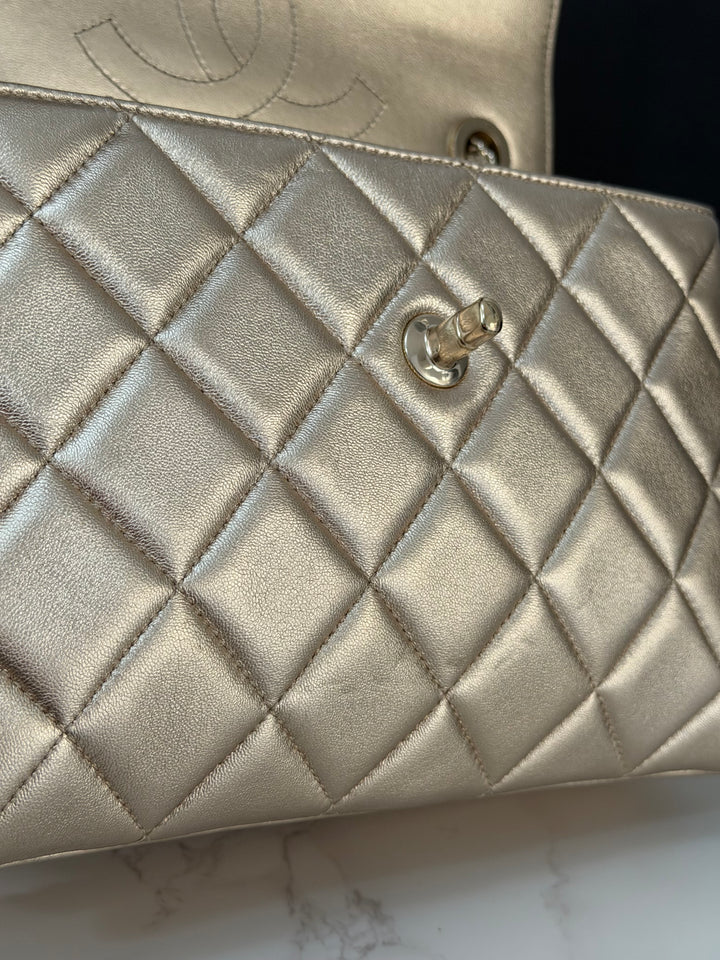 CHANEL series 30 Metallic Gold Lambskin LGHW Trendy CC top Handle Bag with non detachable Strap size SMALL 2020