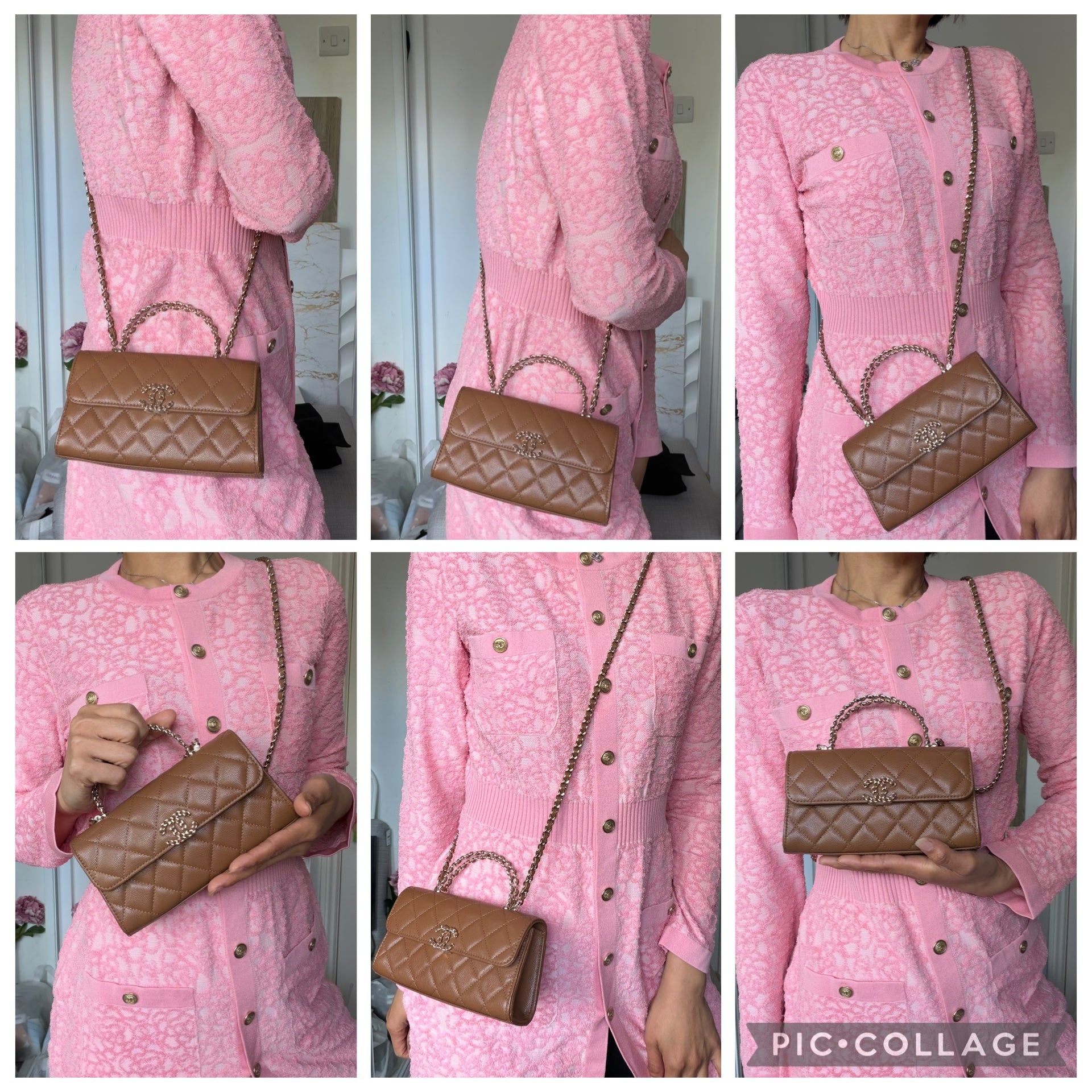 CHANEL 26P Brown Caviar LGHW Top Handle Vanity Clutch with Chain