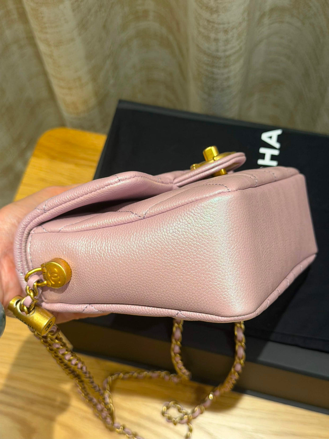 CHANEL 21K iridescent pink caviar aged GHW Adjustable chain My Perfect Mini Flap Bag 2021
