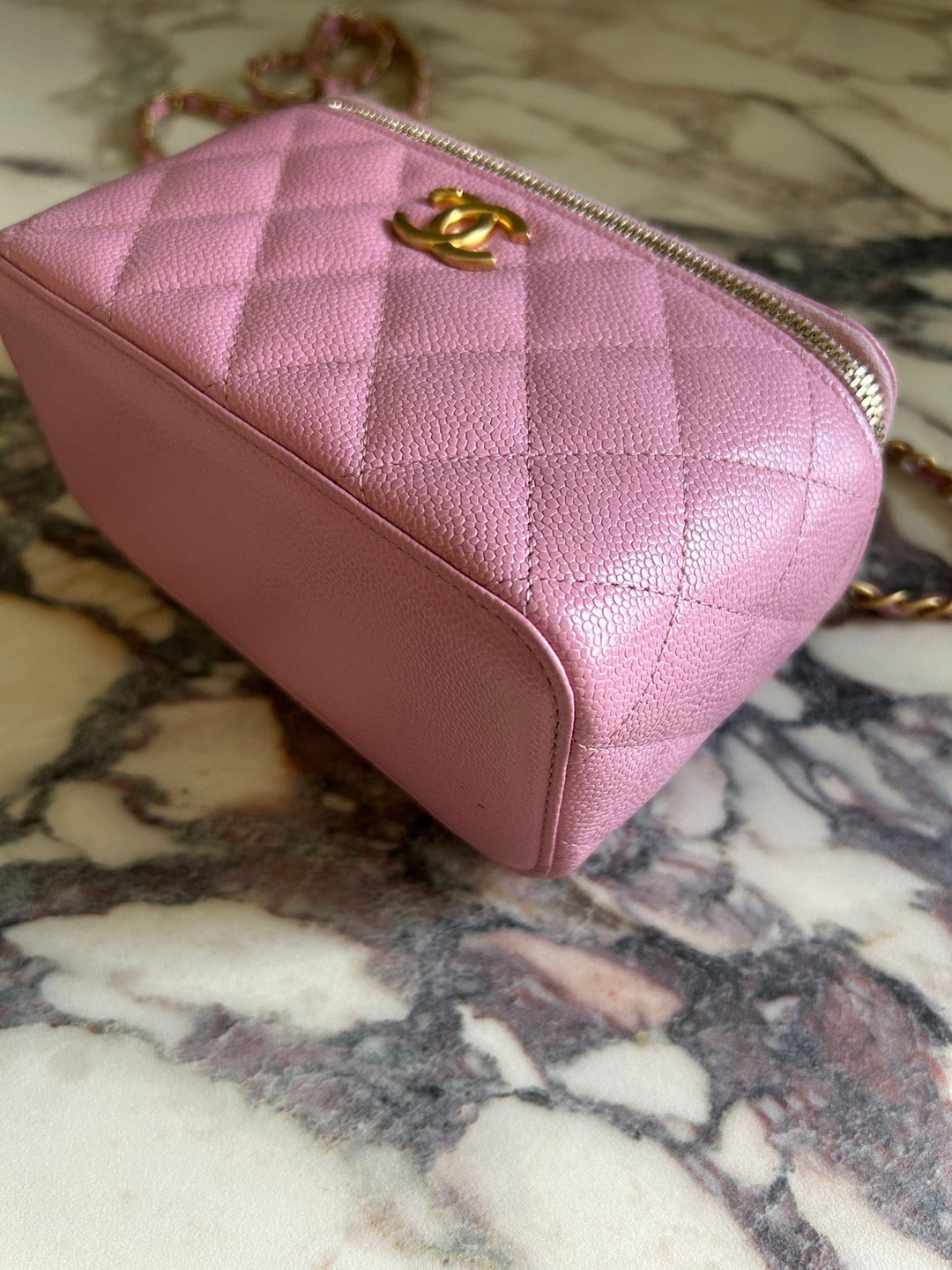 CHANEL 22S Mauve Pink Caviar Aged GHW SMALL Vanity with Metal and Leather top handle 2022