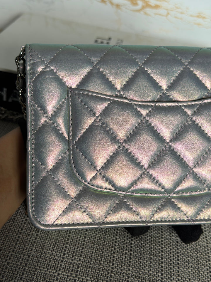 CHANEL Silver Lambskin SHW Classic Wallet on Chain (WOC) 2022