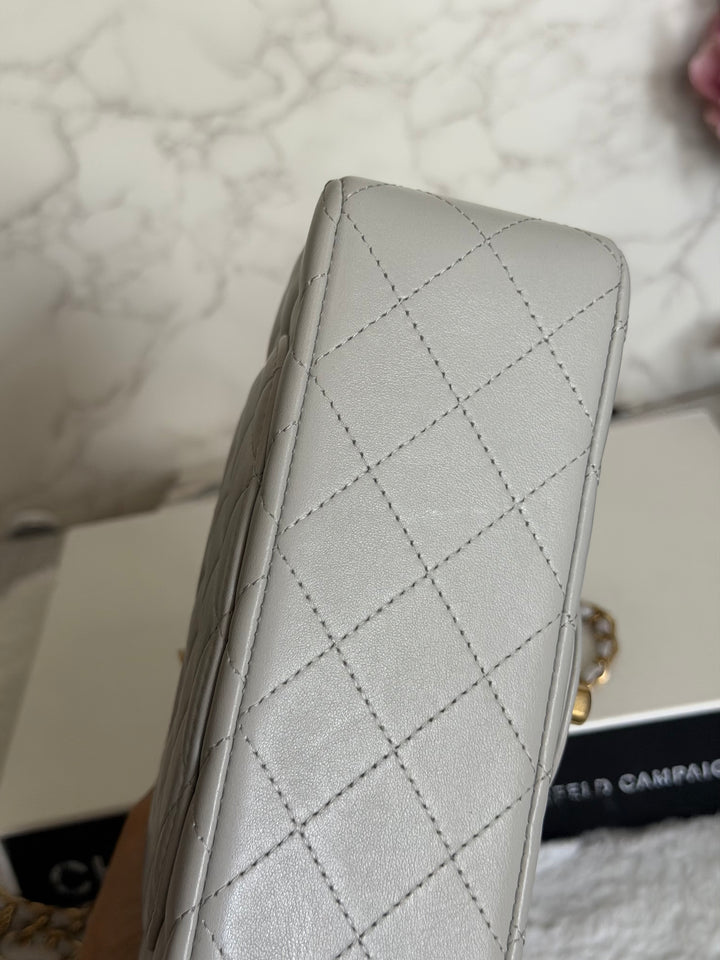 CHANEL 21A Grey Lambskin Aged GHW Top Handle Mini Rectangular Flap Bag 2021