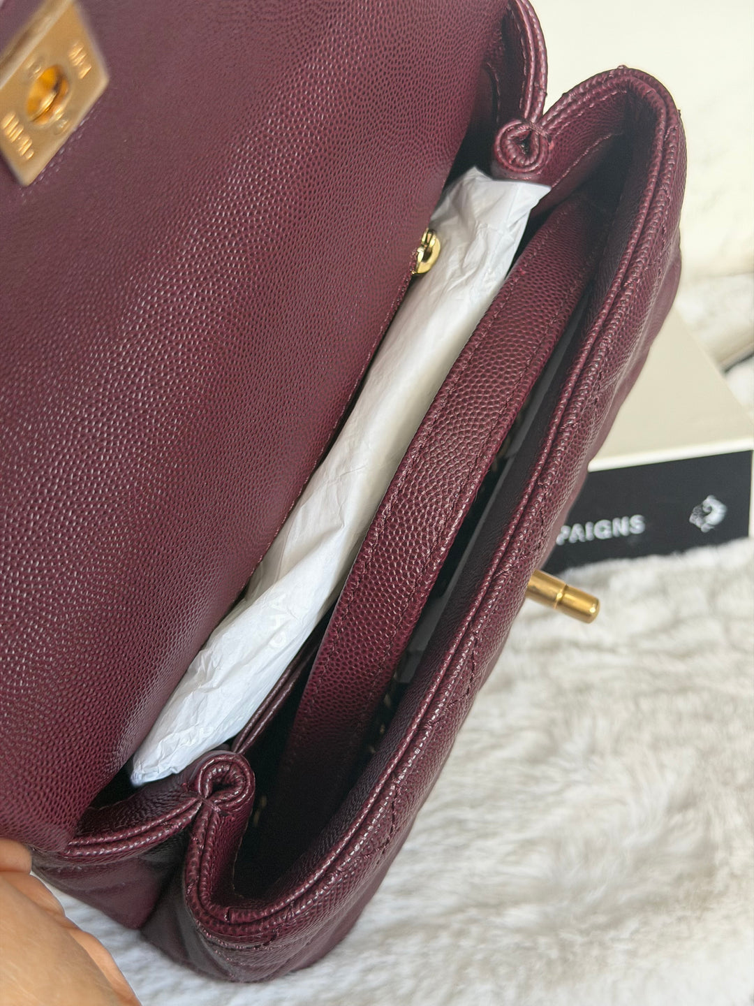 CHANEL series 26 Burgundy Caviar Aged GHW Coco Handle Flap Bag size SMALL with Pink sea snake handle 2018