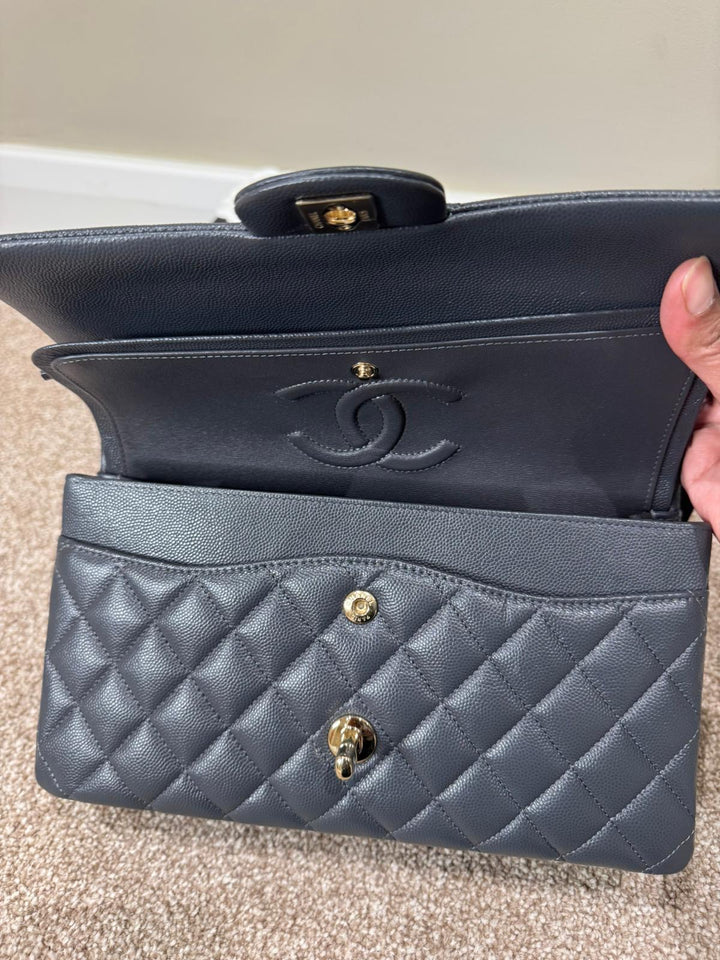 CHANEL 21B 2021 Dark Grey Caviar LGHW Medium ML Timeless Classic Double Flap Bag