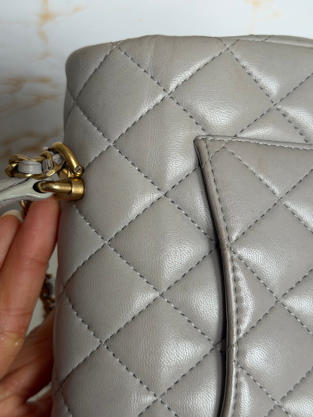 CHANEL Grey Lambskin aged GHW Mini Rectangular Flap bag Top Handle 2021 21A collection