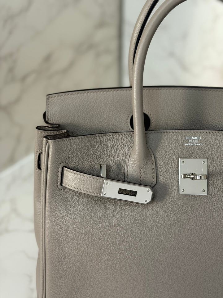 HERMES Gris Asphalt Leather Birkin 30 Bag Palladium Hardware Stamp D 2019