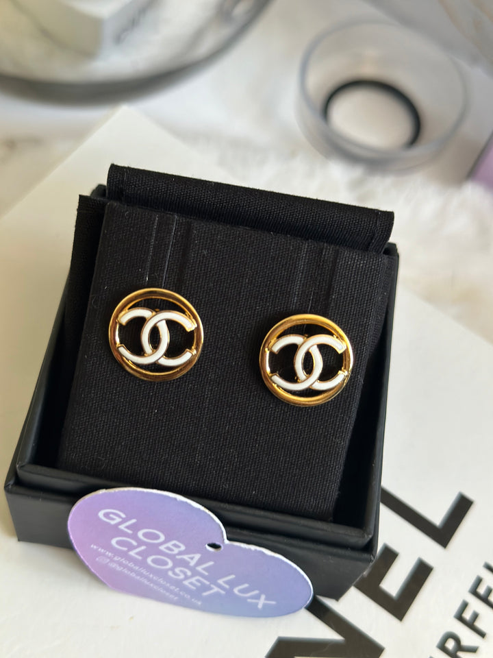 Chanel 22S White & Gold Circle Earrings