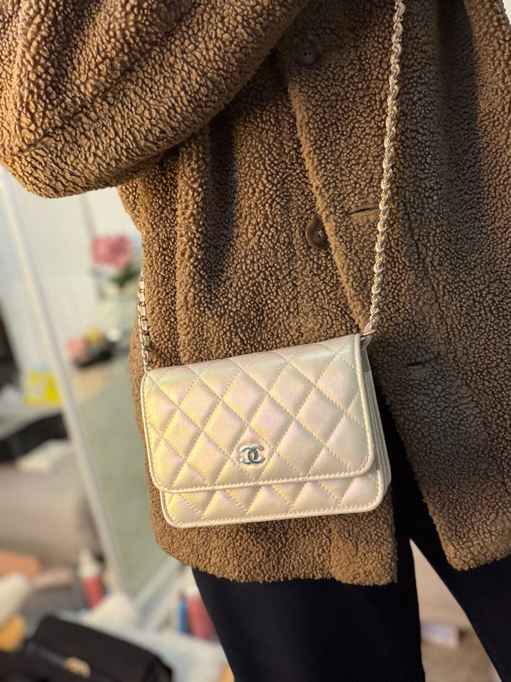 CHANEL series 31 20B Ivory Calf Skin LGHW Mini Wallet on Chain (WOC) 6 inches